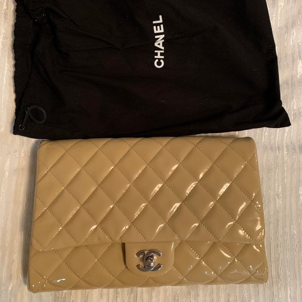 Chanel Brand New Beige Patent Classic Flap